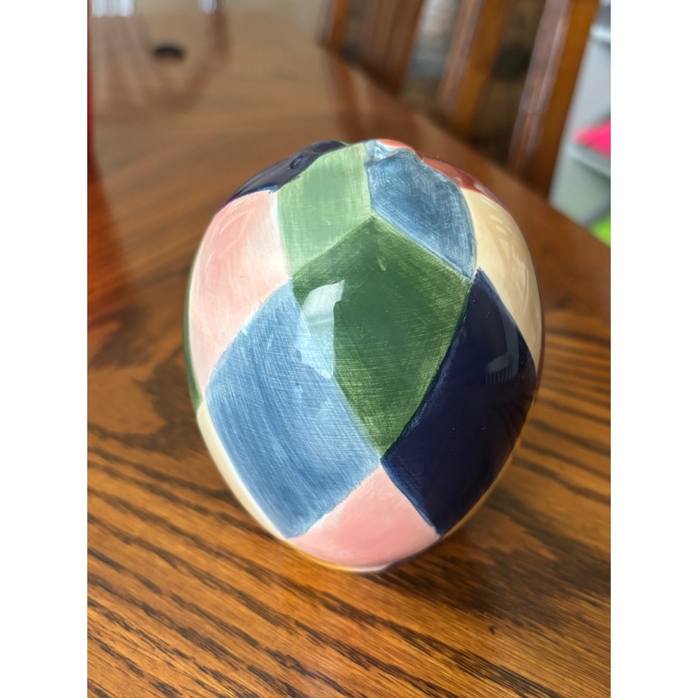 Courtly Harlequin Ceramic Egg Shaker Multi Color Hand Painted